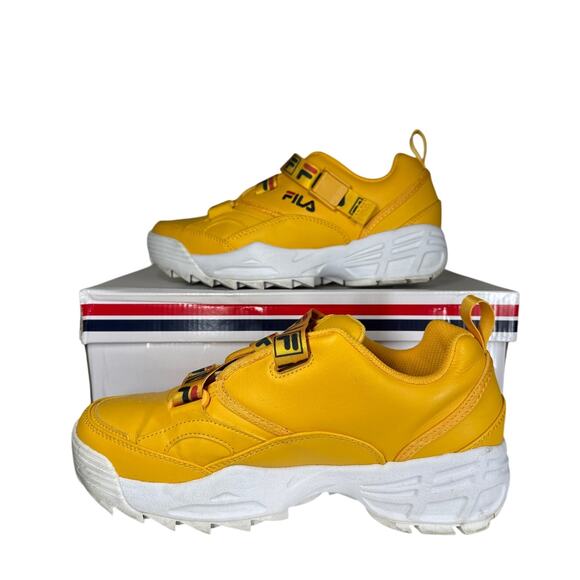 Fila Fast Charge Women's Disruptor Outsole Adjustable Buckle Leather Yellow 10 - Picture 1 of 11
